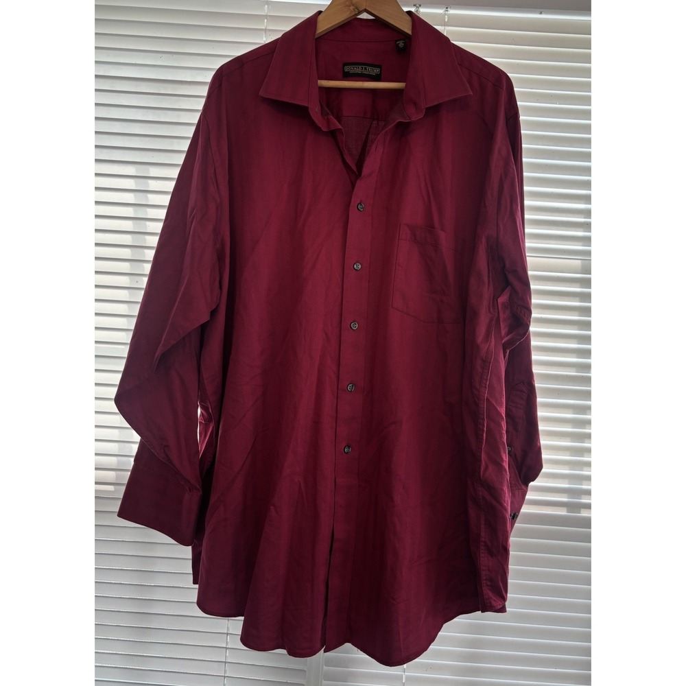 Donald J. Trump Signature Collection Dress Shirt Maroon Stripe Mens 19 34/35 Big